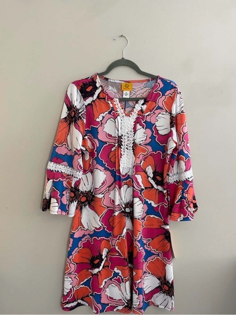 Ruby Road Bold Floral Shift Dress in Pink, Orange & Blue NWOT